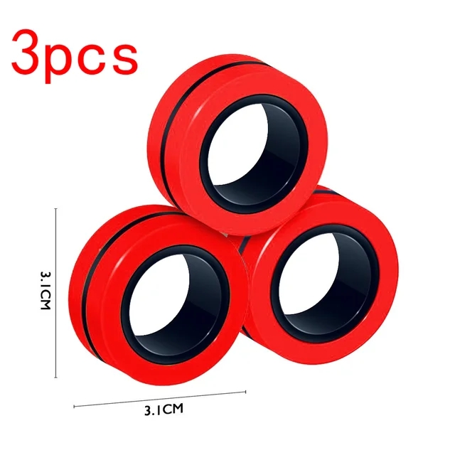 3Pcs Anti-stress Magnetic Rings Magnetic Bracelet Ring Unzip Toy Magic Ring Props Tools Decompression Toys Finger Rings Toy: Red