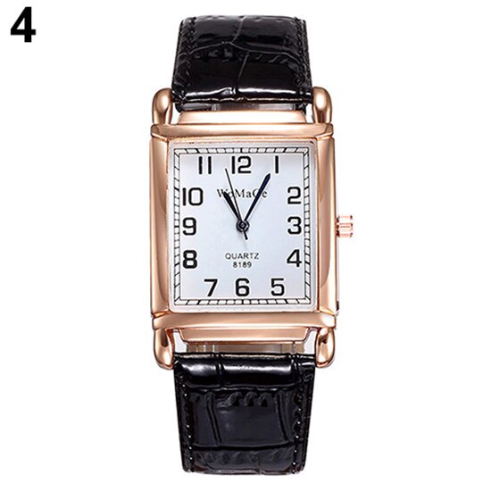 Unisex simple ur mænd kvinder imiteret læder bånd firkantet skive quartz analog casual armbåndsure часы мужские reloj: Sort