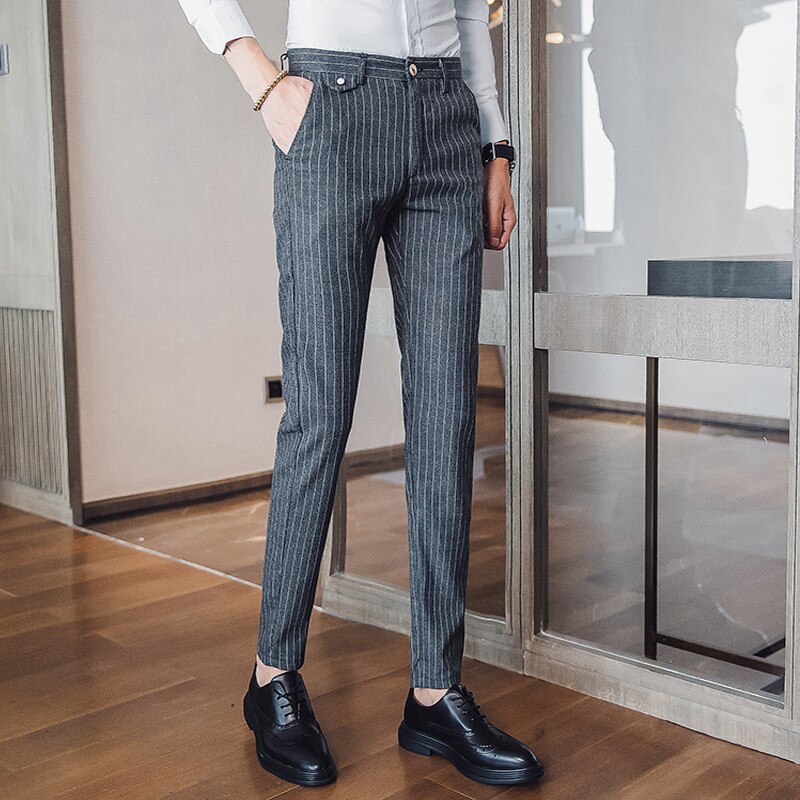 Grijze geruite casual broek heren lente en zomer rechte broek heren slim business casual pak broek heren pantalon