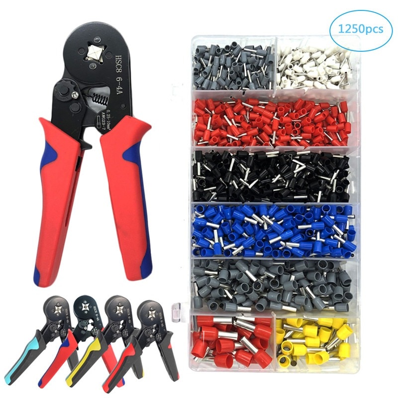 HSC8 6-4A ferrule Crimping Pliers 0.25-10MM² wire crimper tool Wire Stripper Hand Ferrule Crimp set Plier KIT With1200 Terminals