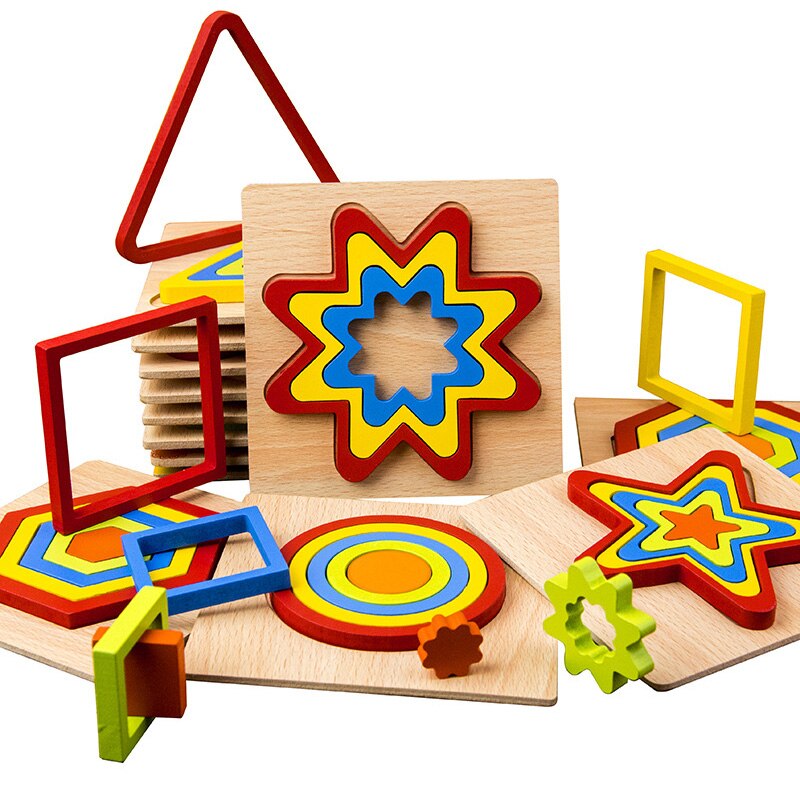 1PCS Wooden Puzzle Toys for Children Geometric Shape Montessori 3D Puzzle Toys for Baby Early Educational Learning