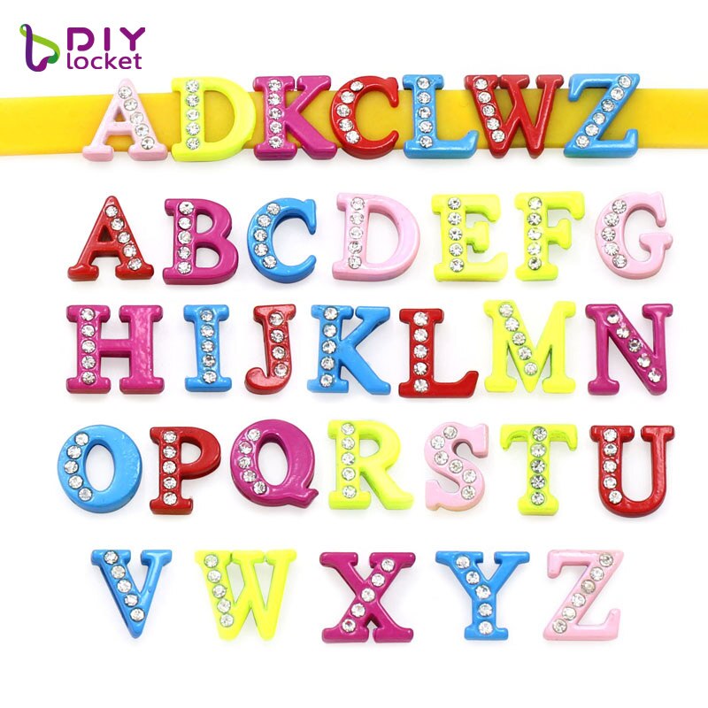 130PCS 8MM Half Rhinestone Color Slide Letters English Alphabet DIY A-Z Fit Wristband /Pet Collar LSSL026*130