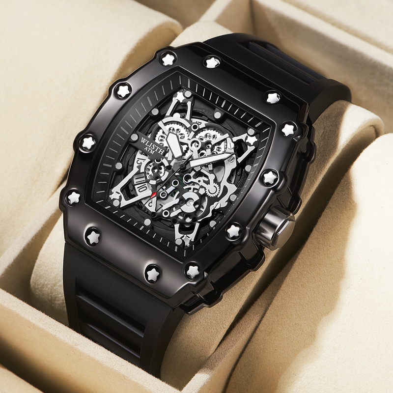Reloj de comercio exterior Esfera grande para hombres Reloj luminoso cuadrado deportivo resistente al agua de cuarzo para hombres: Negro