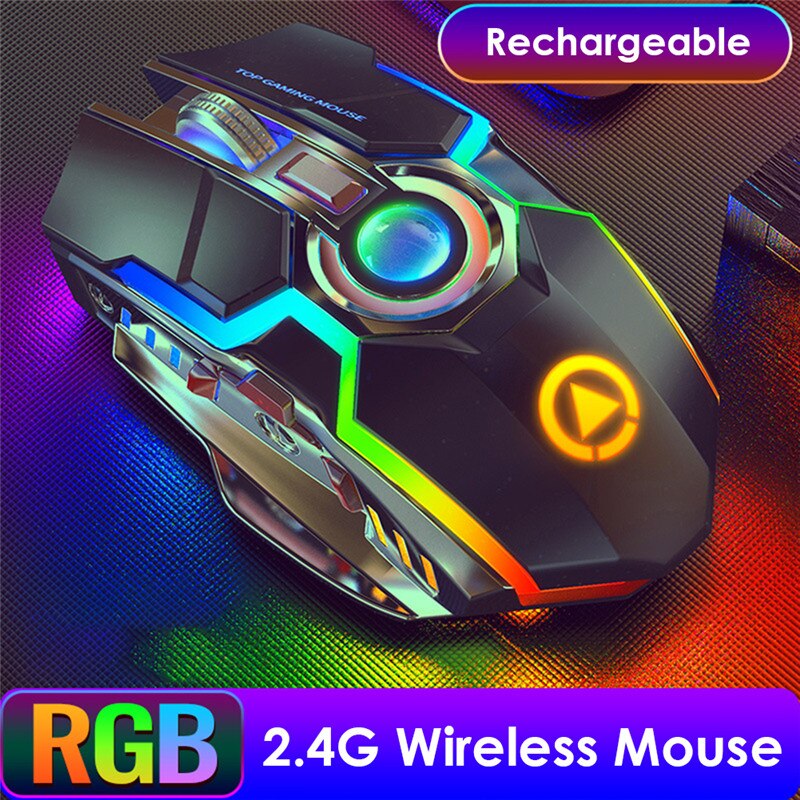 A5 Gaming Mouse ricaricabile Wireless silenzioso 1600 DPI ergonomico RGB LED retroilluminato 2.4G ricevitore USB per Computer portatile