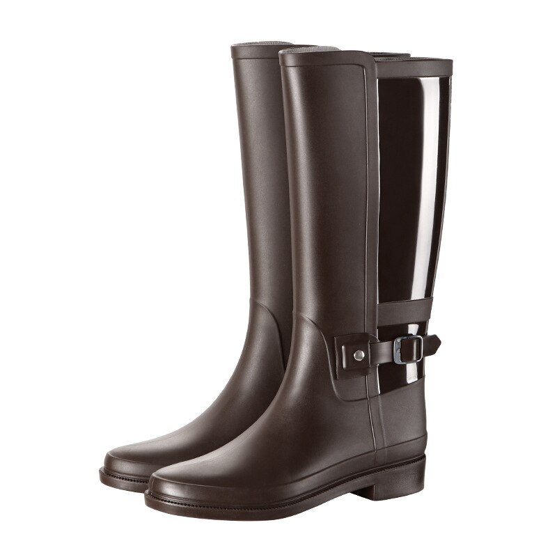 Damskie wodoodporne żółte kalosze damskie robić kolan modne damskie kalosze na deszcz dziewczęce buty Rainboots PVC kalosze xcv45: Brązowy / 5