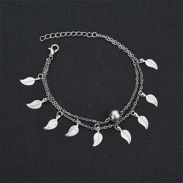Enkelbanden Vrouwen Strand Voeten Armbanden Leaf Decoratie Boho Been Armband Rvs Enkelband Lichtmetalen Sieraden Accessoires: TFJL012SI