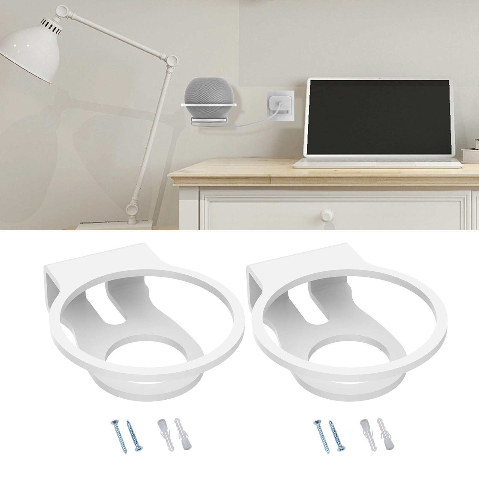 2 Stks/set Speaker Wall Mount Stand Voor Mini Speaker Beugel Muur Stand Muur Mount Plank Eenvoudig Installeren: white