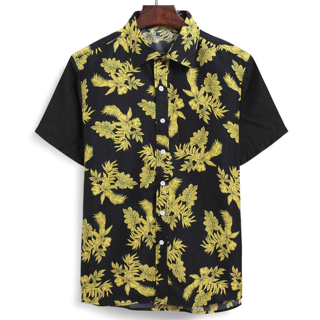 Camisa hawaiana de algodón puro para hombre, camisa holgada con estampado de flores, manga corta, talla grande de EE. UU., hawaiana, para playa #3: E / XXL