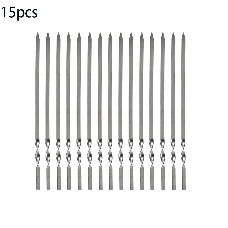 Brochettes de Barbecue réutilisables avec Tube de rangement, en acier inoxydable, accessoires de cuisine d&#39;extérieur: 15pcs