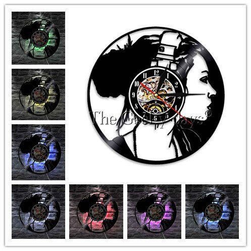 Schimpanse Denker Affe Gorilla 3D Wanduhr Kopfhörer Schallplatte Wanduhr ICH Liebe Gute Musik Persoanlity Zauberstab Kunst Dekorative: Blau / 12 Zoll mit LED