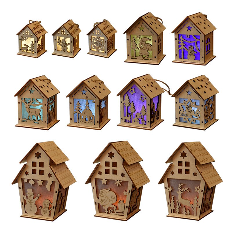 Festival LED Licht Weihnachten Baum Dekorationen Für Haus Holz Haus Nizza Beleuchtet Holz Haus DIY Fenster Dekoration