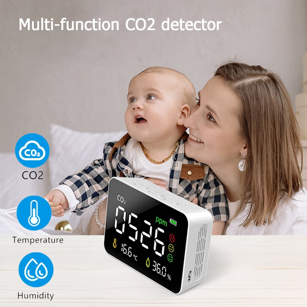 Large Screen Infrared Sensor 3 in 1 CO2 Gas Detector Air Monitor Digital Display Temperature Humidity Detector CO2 Meter Digital