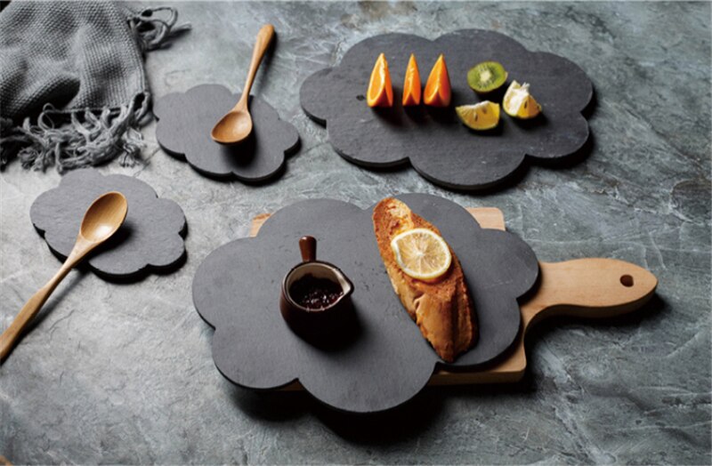 Natural Slate Leaf Dinner Plate Solid Stone Steak Dish Sushi Barbecue Cheese Pizza Fruit Flat Plate Food Tea Tray