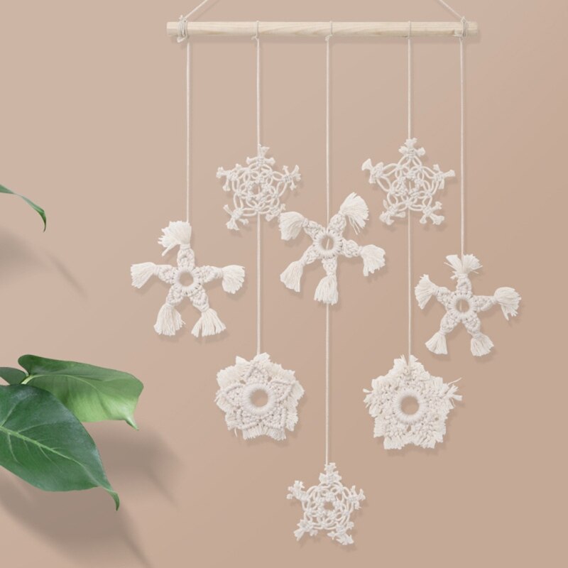 Kunst hjem ornamenter væghængende drømmefanger håndlavet vævet makrame bomuldstråd snefnug juledekoration