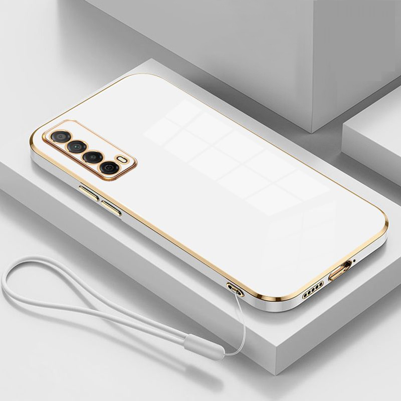 Pour Huawei Y7a étui de luxe carré placage Huawei P smart coque de téléphone PPA-LX1 antichoc souple TPU Silicone couverture arrière Fundas: ABS / vert militaire