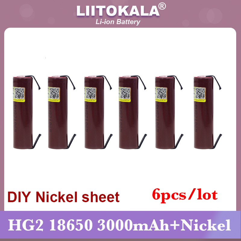 Liitokala-batería HG2 18650 de 3000mAh, pila 18650HG2, descarga de 3,6 V, 20A, para baterías de cabeza plana hg2 + níquel para manualidades, novedad: YELLOW