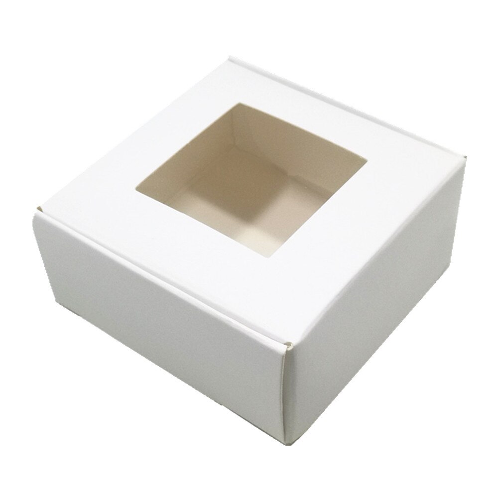20PCS/ Lot Foldable Kraft Paper Box Retro DIY Paperboard Case Jewelry Craft Soap Mini Cake Storage Boxes With Clear Window