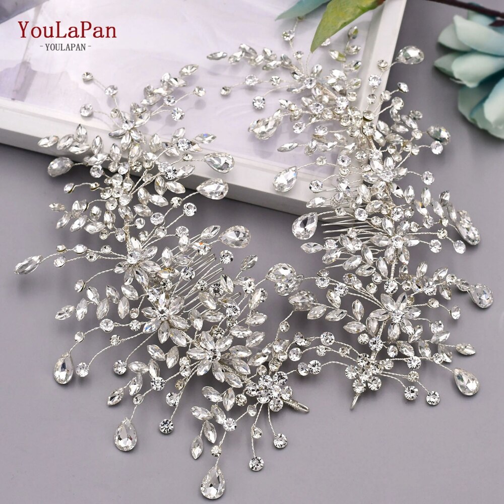 YouLaPan HP379 luksusowe ślubne grzebienie do włosów diamenty ślubne biżuteria do włosów upuść kształt Rhinestone ozdoba ślubna do włosów dla panny młodej nakrycia głowy