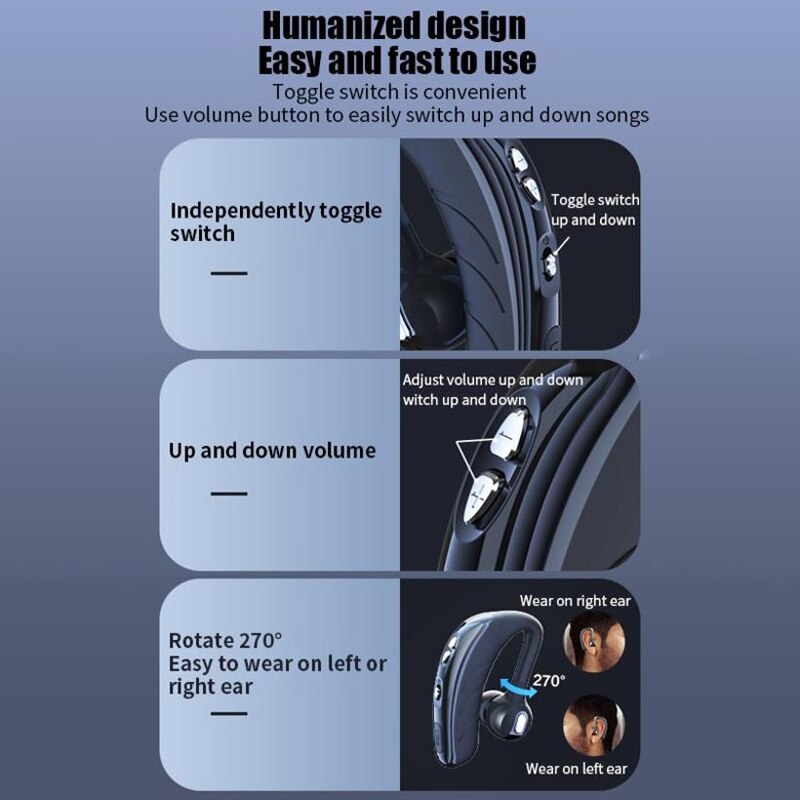 VAORLO-auriculares inalámbricos V10 V9 V8 con Bluetooth, cascos deportivos con gancho para la oreja, modo de reposo largo, con micrófono, manos libres, llamada de conducción en coche