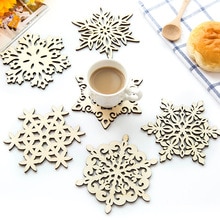 5 unids/set posavasos de madera Cocina Navidad lugar antideslizante estera de mesa decoración para el hogar taza de bebida té café copo de nieve pad
