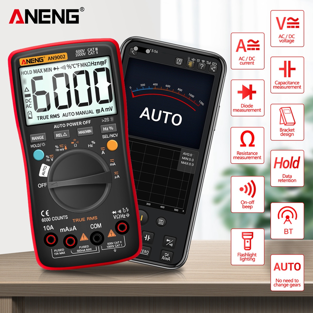 Aneng AN9002 Multimeter Bluetooth Digitale Multimeter 6000 Telt Multimetrotrue Rms Ac/Dc Stroom Spanning Tester Auto-Range
