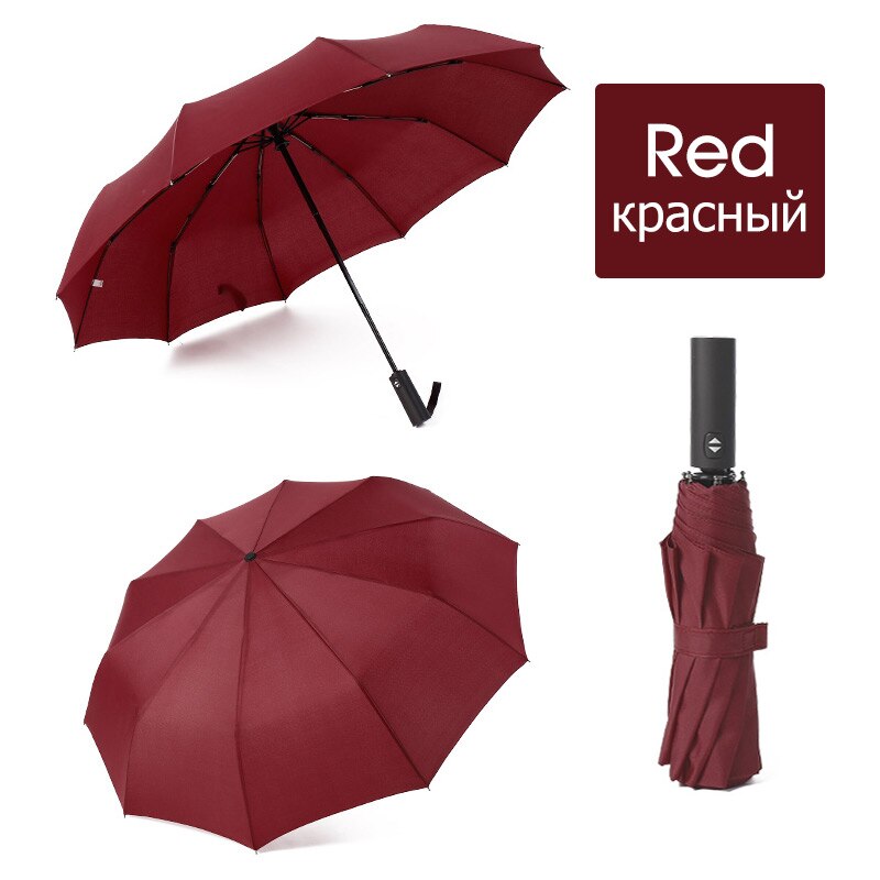 12K Strong Wind Resistant Umbrella Men Rain Women 3Folding Automatic Portable Parasol Long Handle Business Big Paraguas: Red
