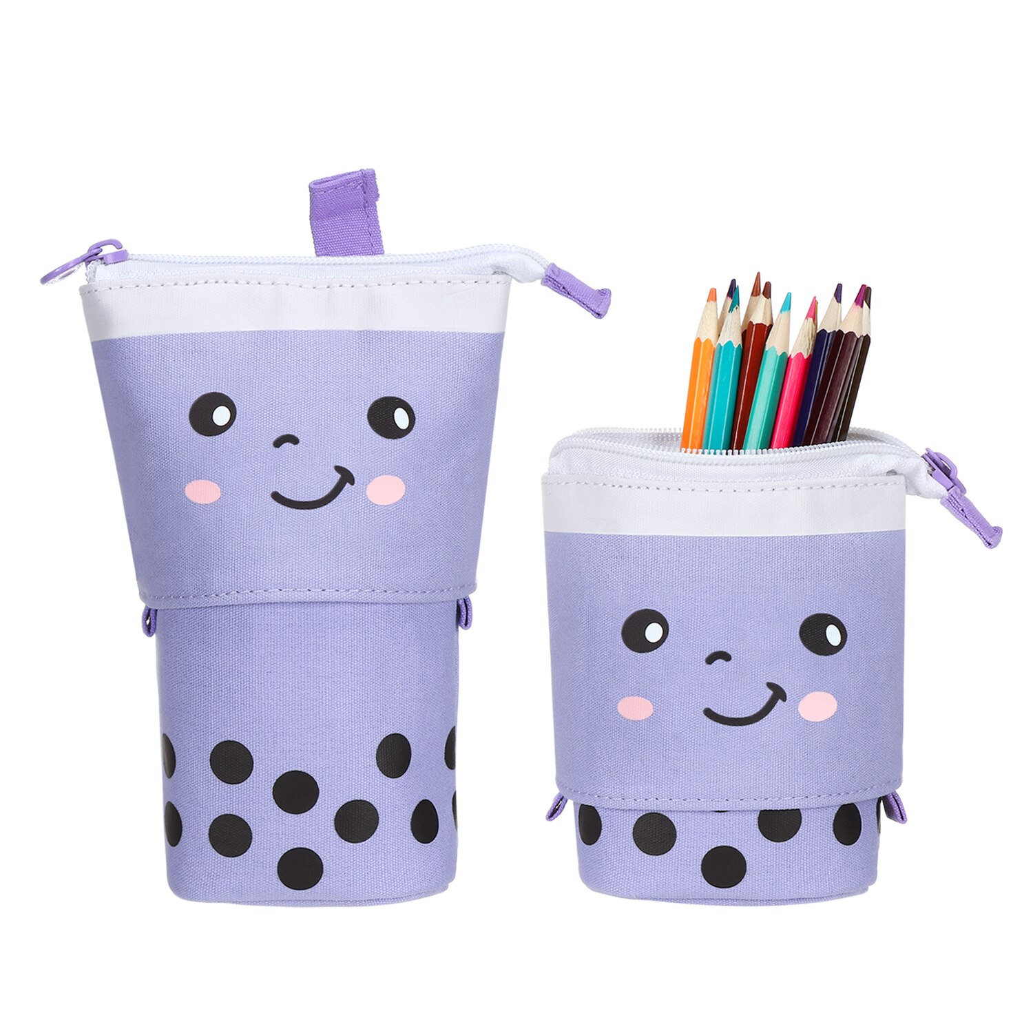 Cute Boba Milk Tea Telescopic Pen Bag Pen Pencil Holder Stationery Case Stand Up Pencil Case Pen Box Stationery Pouch Bag