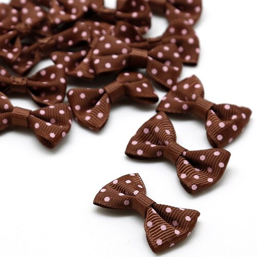 Mini lazo de cinta de satén hecho a mano para manualidades, decoración de pajarita y horquillas para niños, 4x2,5 cm, 25 unids/lote: Brown