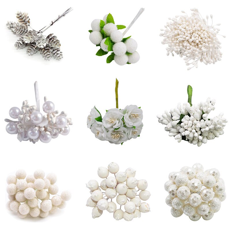 Artificial Flower Mini Stamen White Glass Berries Stamen For Wedding Party Home Decoration DIY Wreath Handmade Craft Accessories