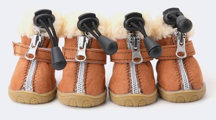 4pcs/set Pet Dog Shoes Winter Super Warm Cotton Dog Boots Anti Slip Shoes For Small Medium Dog Pet Product Chihuahua Snow Boots: stlye-4