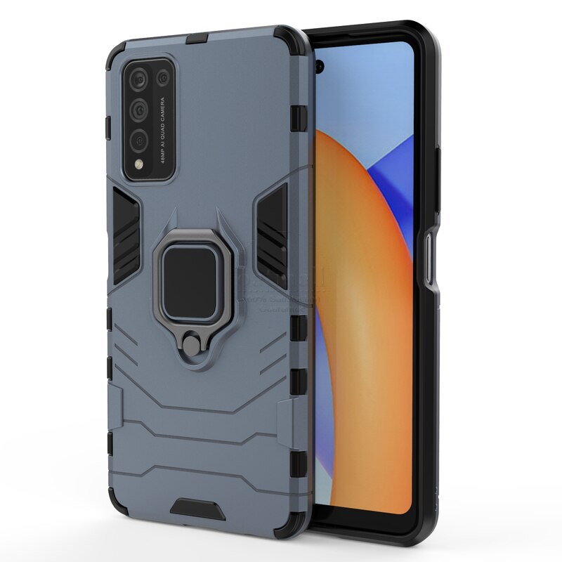 Hybrid Rugged Armor For Huawei Honor 10X lite Case Kickstand With Metal Finger Ring Shock Proof Cover For Honor 10X light Cases: Deep Blue