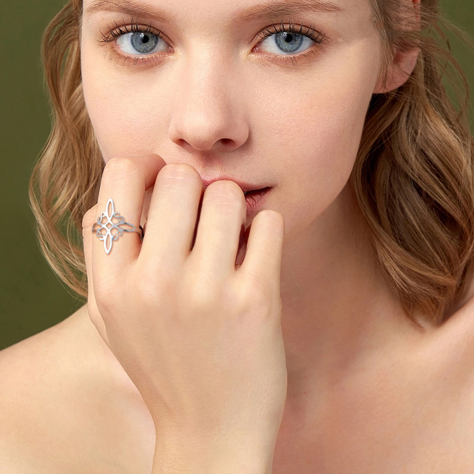 Skyrim-Anillo de nudo de bruja de acero inoxidable para mujer, anillos abiertos ajustables para dedo, amuleto de brujería, joyería de protección, al por mayor