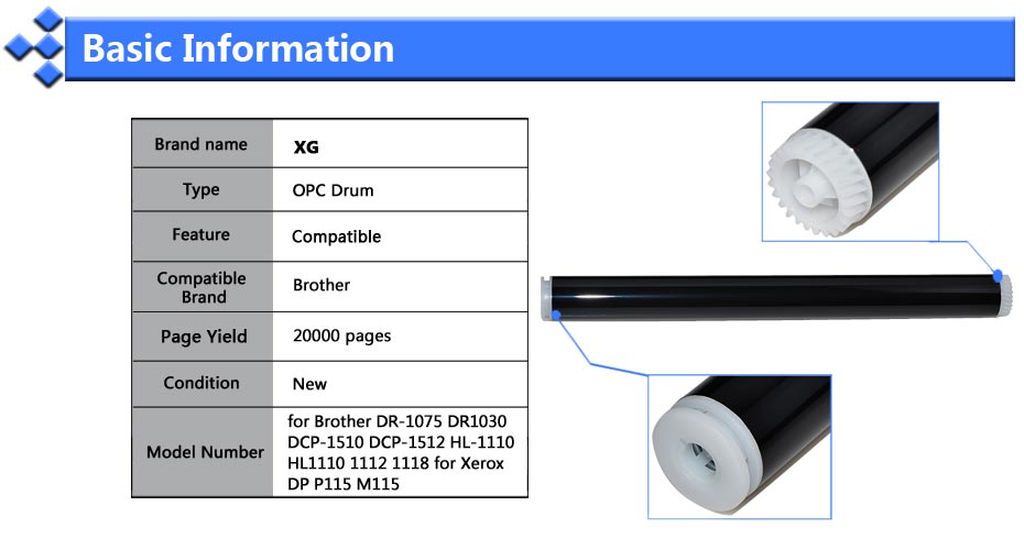 5Pc HL1110 DR1000 DR-1050 OPC Drum Replacement for Brother DCP-1512 HL-1112 1118 1112 DCP-1518 1510 MFC-1818 1813 DR1035 DR1075