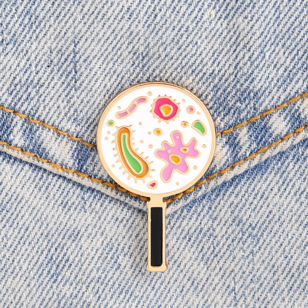 Color microbes bacteria alloy brooch under cartoon magnifying glass all-match denim clothes jewelry pin friend badg