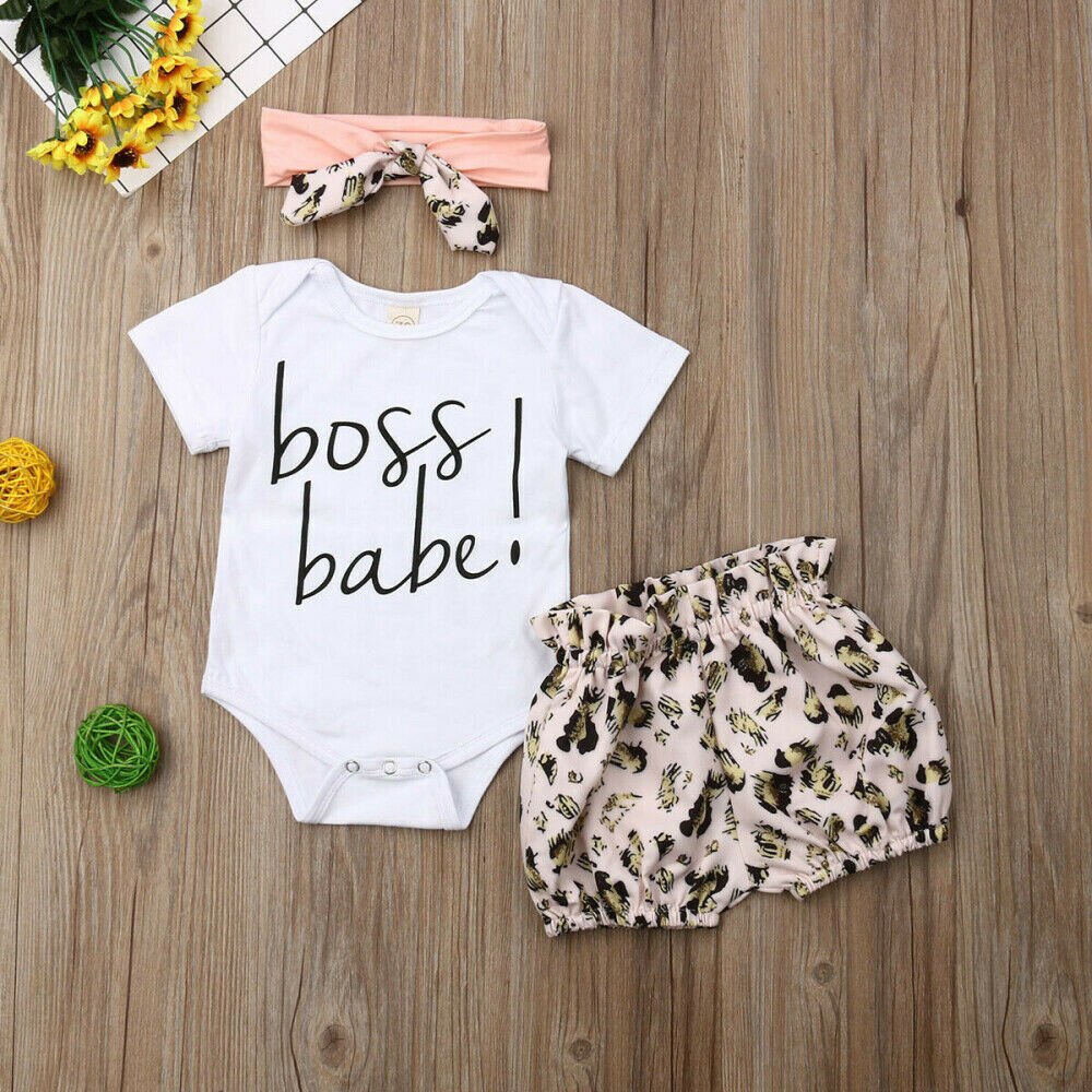 Kinderen Zomer Kleding Baby Kids Baby Meisje Kleding 3 Pcs Sets Brief Romper Luipaard Shorts Hoofdband Casual Outfits 0 -24 M