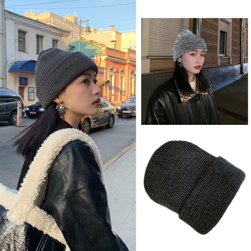 Reflective Knitted Beanie Hat Winter Warm Night High Visibility Safety Skull Cap Y1QD