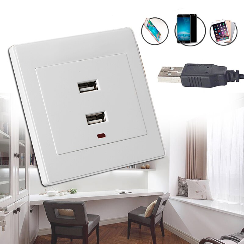 Dual USB Wall Socket Charger AC/DC Power Adapter Plug Outlet Plate Panel