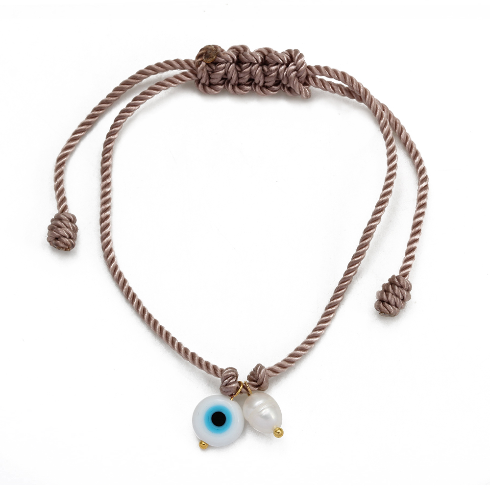 Pulsera de cuerda trenzada de ojo de la suerte, pulsera ajustable de cuentas de perlas de agua dulce de mal de ojo turco para mujeres y hombres, pulseras bijoux: VERMEIL