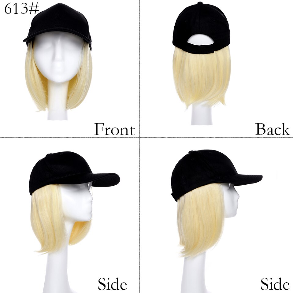 Benehair Afneembare Korte Rechte Bob Haar Zwarte Baseball Cap Haar Pruik Synthetische Pruik Cap Haar Hittebestendige Vezel Outdoor