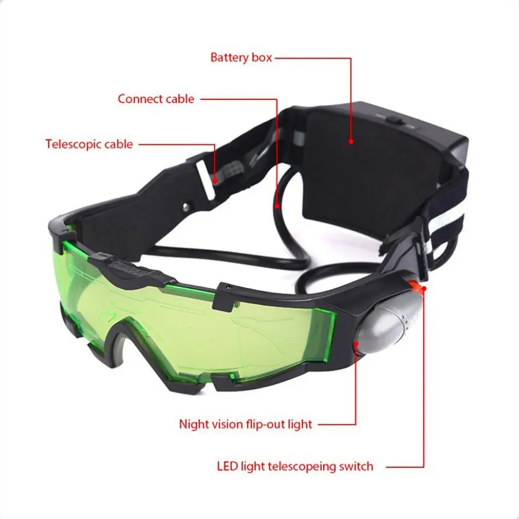 Justerbare led-nattesynsbriller motorcykel motorcykel racer jagtbriller briller med udklappeligt lys vindtæt