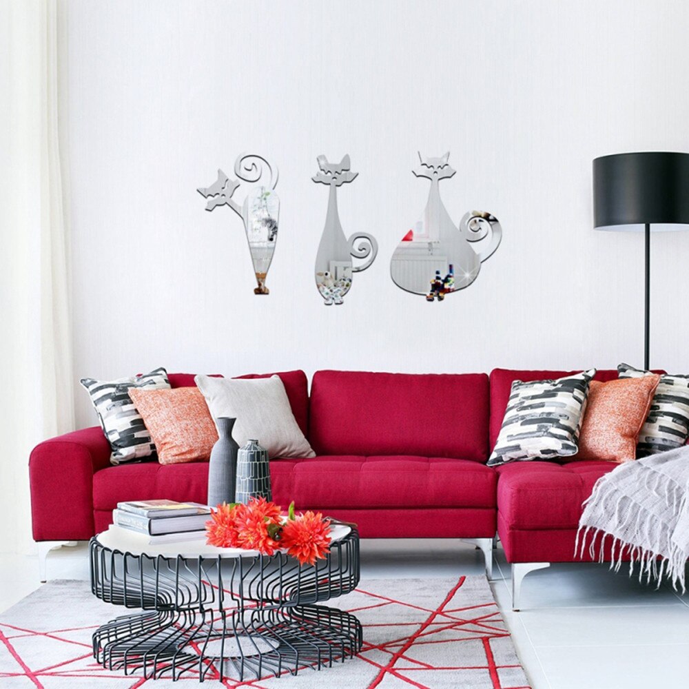 Diy 3d schattige katten muurstickers van acrylspiegels voor thuis, decoratieve kattenspiegel voor op de muur van de kamer