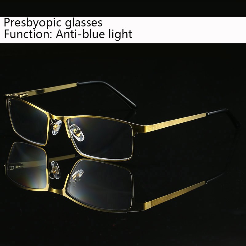 Intelligence Progressive Multifocal Reading Glasses Men Women Metal Frame Anti blue light Photochromic Presbyopia Eyeglasses: +100 / Anti-blue light