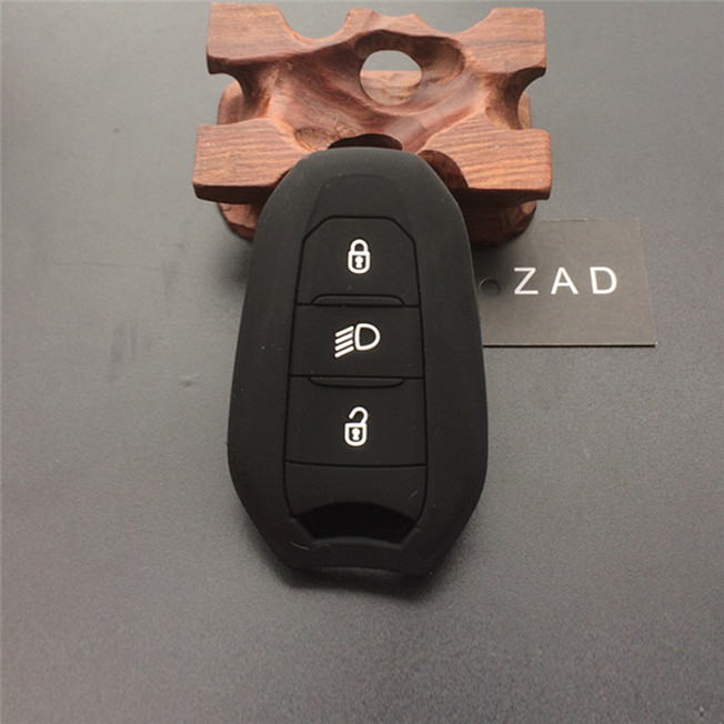 ZAD silicone rubber car key fob case cover holder shell for Peugeot 308 508 3008 4008 5008 for Citroen smart remote key: Black