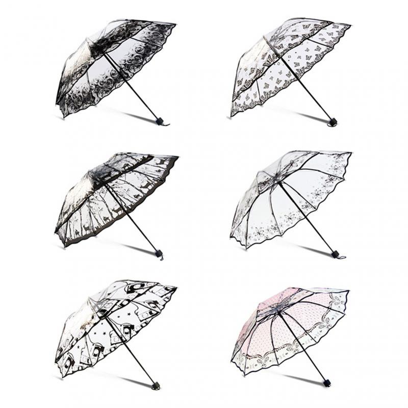 Paraguas de lluvia Multicolor para mujer, sombrilla transparente con estampado de flores de cerezo, mariposa Sakura, tres pliegues, 1 unidad