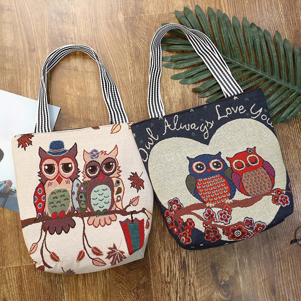 Large Capacity Canvas Cartoon Owl Satchel Tote Shoulder Bags For Women Casual Wild Handbag For Birthday bolso mujer