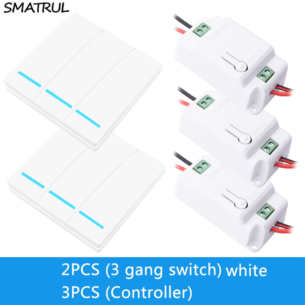 SMATRUL 433Mhz Wireless smart Light Switch RF Remote Control 1000W 50M AC 110V 220V Receiver Wall Panel push button Bedroom Lamp: W 2x3 GANG 3 RECEIVE