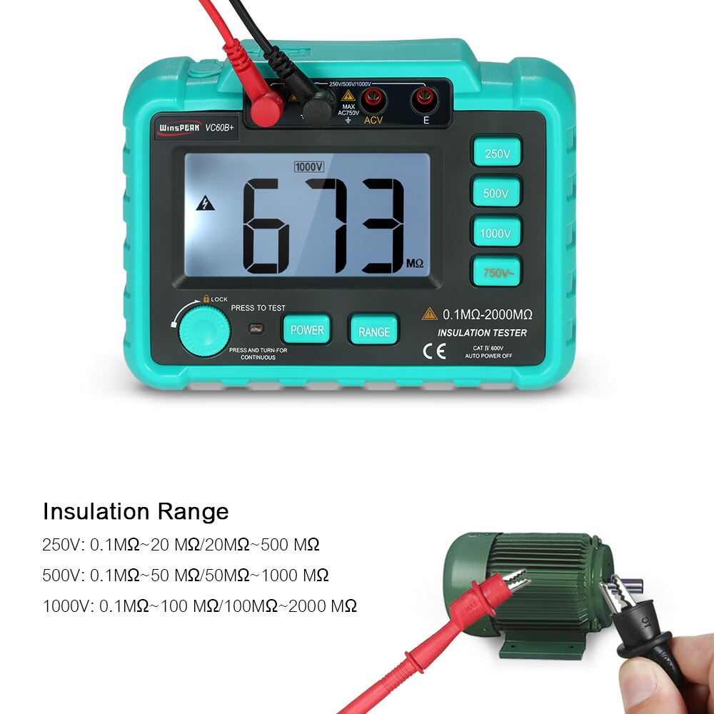 Digital Insulation Resistance Tester Megohm Meter Megohmmeter Megger DC250V/500V/1000V AC750V Lightweight Wide Range LCD