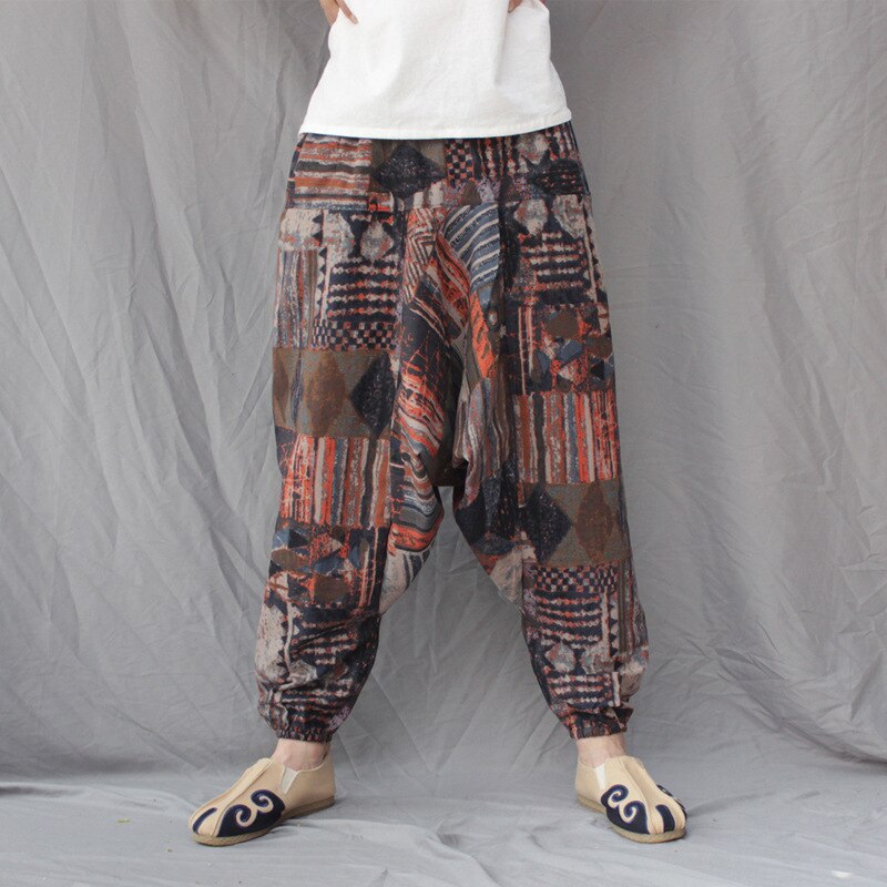 Pantalon femme sarouel Baggy imprimé décontracté Hippie Joggers pantalon croisé pantalon ample Aladdin lanterne jambe large coton lin pantalon Plus
