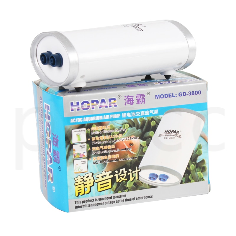 HOPAR AC/DC Aquarium Air Pump Automatic Emergency Battery Backup Fish Tank Oxygen Air Pump with Air Stones Double Outlet 240L/H