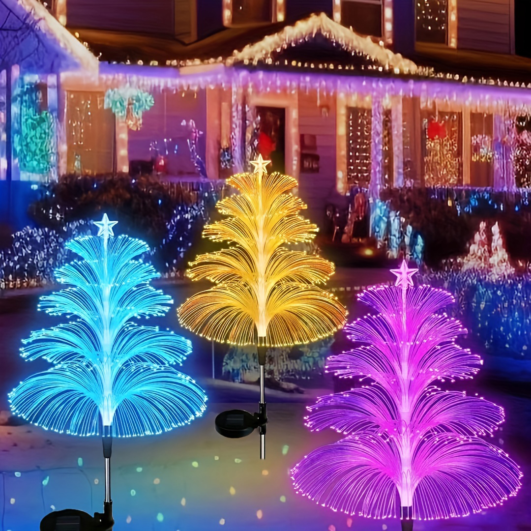 1 pack 2/5 Layer Solar Fountain Jellyfish Lights Christmas Tree Lights With Stars Colorful Color Changing LED Outdoor Lighting: sunny yellow